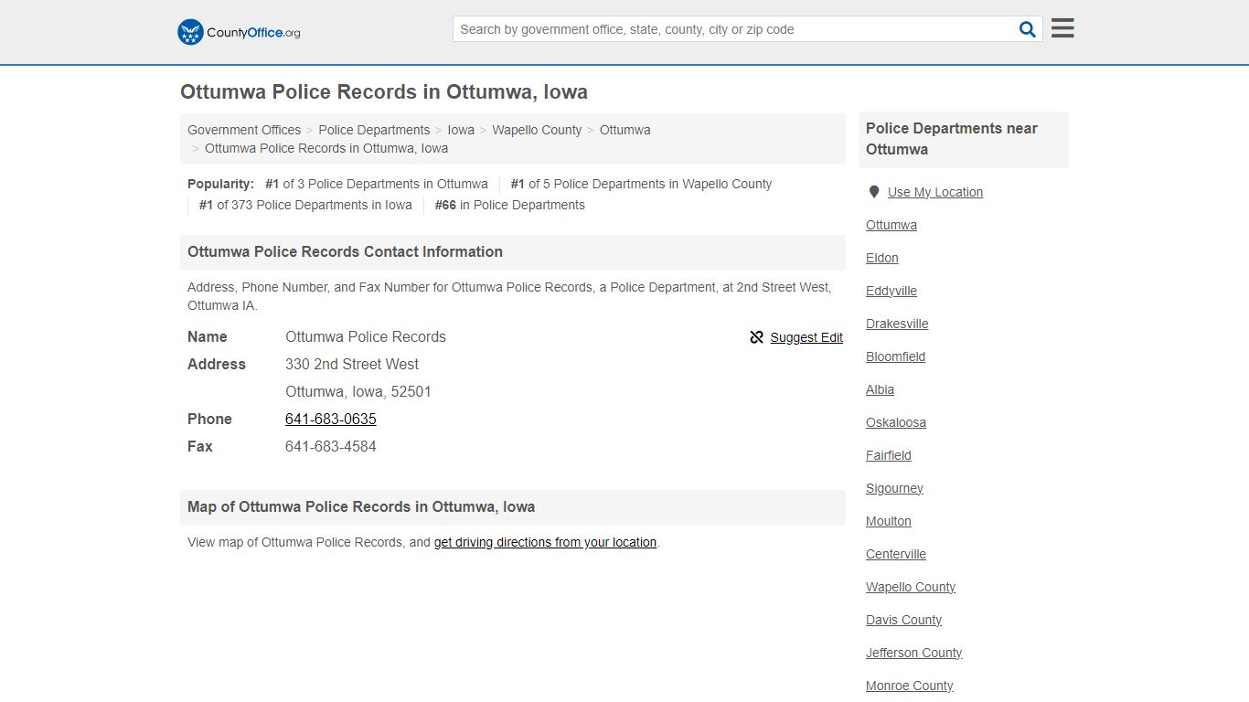 Ottumwa Police Records - Ottumwa, IA (Address, Phone, and Fax)