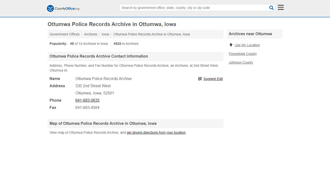 Ottumwa Police Records Archive - Ottumwa, IA (Address, Phone, and Fax)